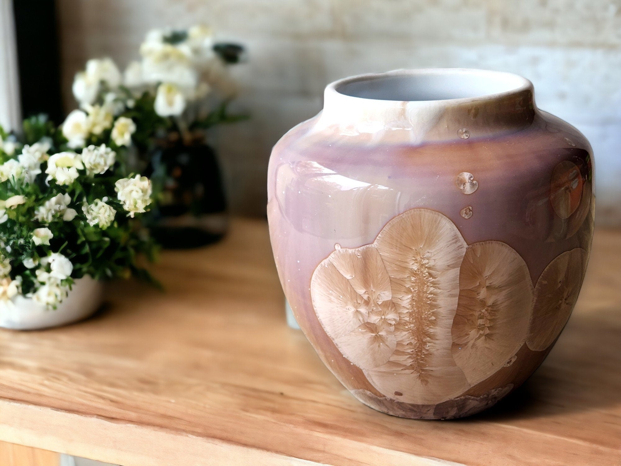 Handmade Crystalline pottery Vase - Entry way table display Vase - A unique gift for her