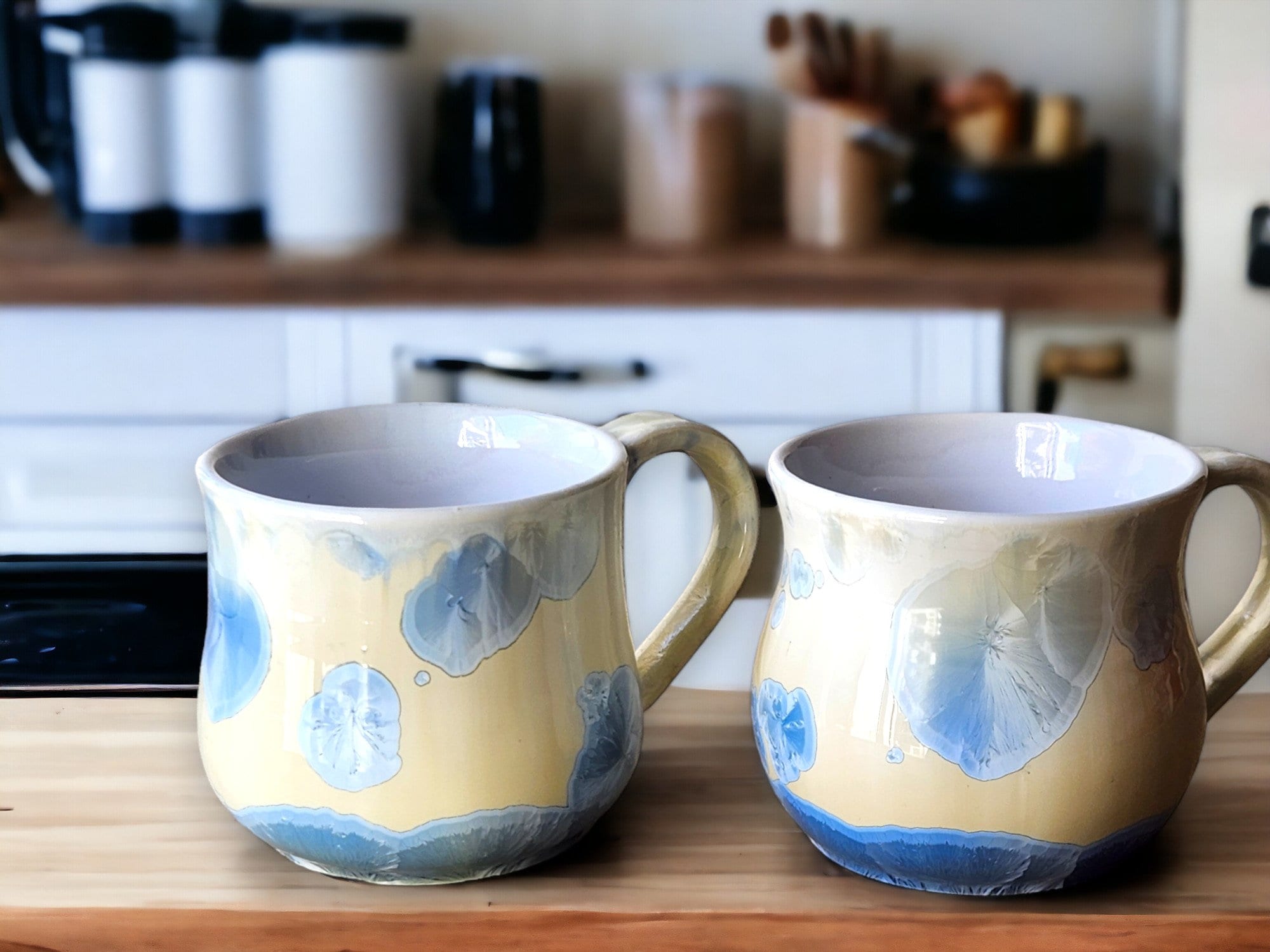 Handmade Pottery mugs, ceramic coffe mug with crystalline glaze, 300ml large pottery cup, Unique pottery gift, coffee lovers