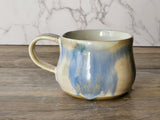 Hand-made pottery mug, A large 300ml ceramic cup, tea lover cup, Mottled cream and Blue unique ceramic cup