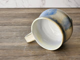 Hand-made pottery mug, A large 300ml ceramic cup, tea lover cup, Mottled cream and Blue unique ceramic cup