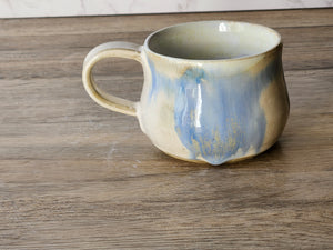 Hand-made pottery mug, A large 300ml ceramic cup, tea lover cup, Mottled cream and Blue unique ceramic cup