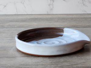 Ceramic Spoon rest - handmade pottery - red clay -white glaze- kitchen gift