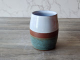 Handmade ceramic mug -400ml pottery coffee mug -red clay- white and green glaze -made in Australia