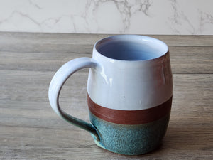 Handmade ceramic mug -400ml pottery coffee mug -red clay- white and green glaze -made in Australia