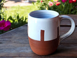 Hand-made ceramic mug -450ml pottery coffee mug -red clay- white glaze -made in Australia