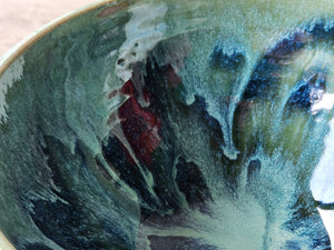 Handmade pottery bowl- glossy soft green and blue glaze - Ceramic desert or breakfast bowl - individual salad bowl