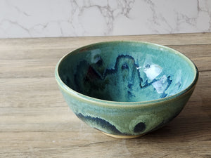 Handmade pottery serving bowl- Green-blue Ceramic Salad bowl - Medium size Fruit bowl - Unique display bowl