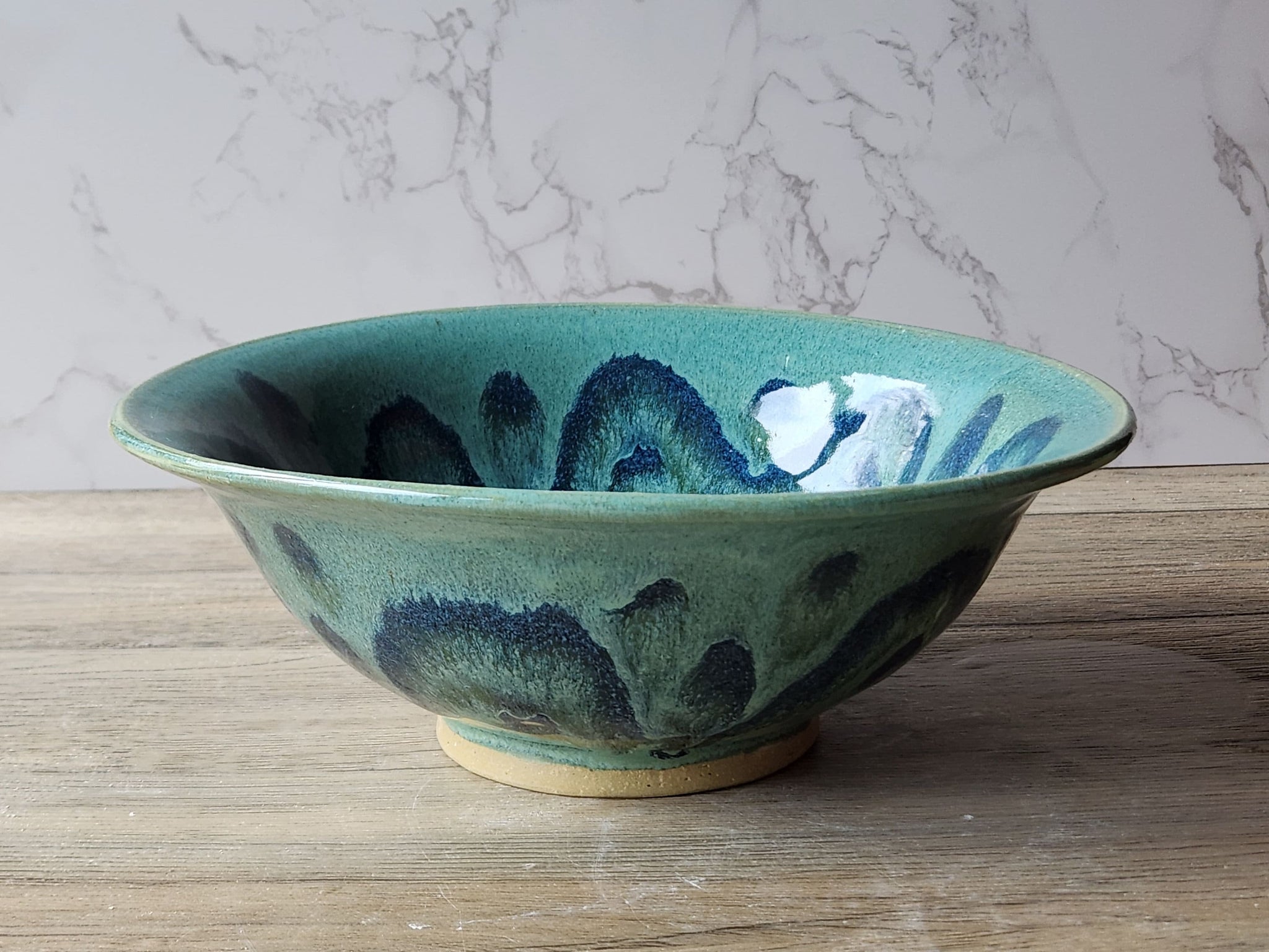 Handmade pottery serving bowl- Blue/green handcrafted ceramic fruit bowl- handcrafted in Australia