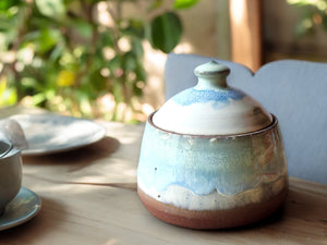 Hand-made pottery sugar bowl - Ceramic lidded container - small condiment Bowl - pottery lidded tea Jar- Storage pot