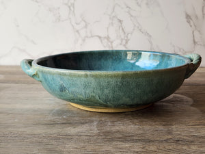 Handmade pottery handled display- serving Bowl