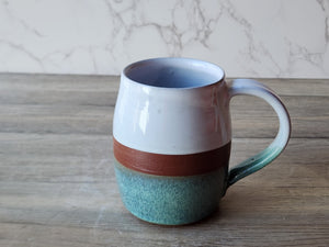 Handmade ceramic mug -400ml pottery coffee mug -red clay- white and green glaze -made in Australia