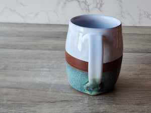 Handmade ceramic mug -400ml pottery coffee mug -red clay- white and green glaze -made in Australia