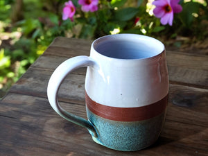 Handmade ceramic mug -400ml pottery coffee mug -red clay- white and green glaze -made in Australia