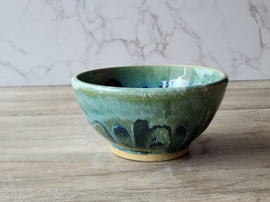 Handmade pottery bowl- glossy soft green and blue glaze - Ceramic desert or breakfast bowl - individual salad bowl