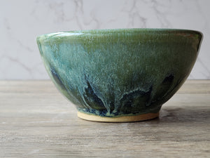 Handmade pottery bowl- glossy soft green and blue glaze - Ceramic desert or breakfast bowl - individual salad bowl