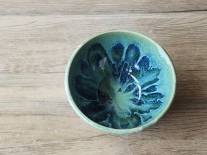 Handmade pottery bowl- glossy soft green and blue glaze - Ceramic desert or breakfast bowl - individual salad bowl