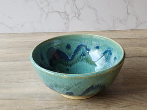 Handmade pottery serving bowl- Green-blue Ceramic Salad bowl - Medium size Fruit bowl - Unique display bowl