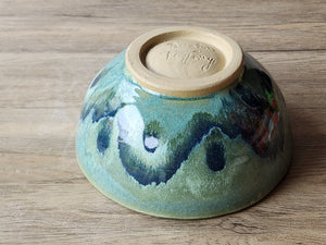 Handmade pottery serving bowl- Green-blue Ceramic Salad bowl - Medium size Fruit bowl - Unique display bowl