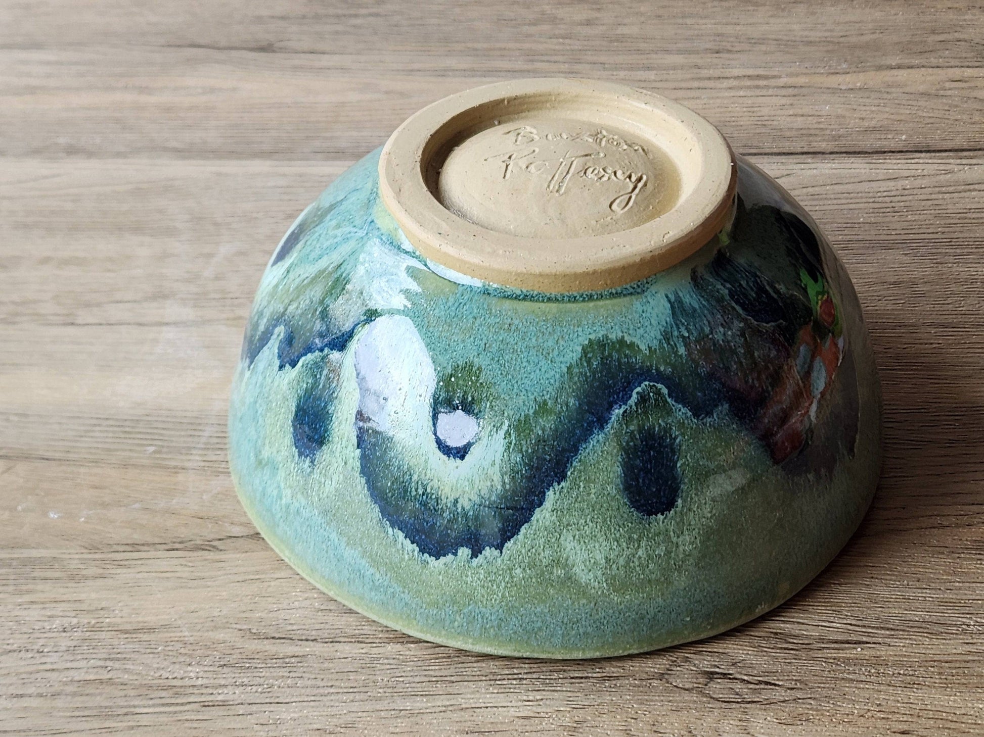 Handmade pottery serving bowl- Green-blue Ceramic Salad bowl - Medium size Fruit bowl - Unique display bowl