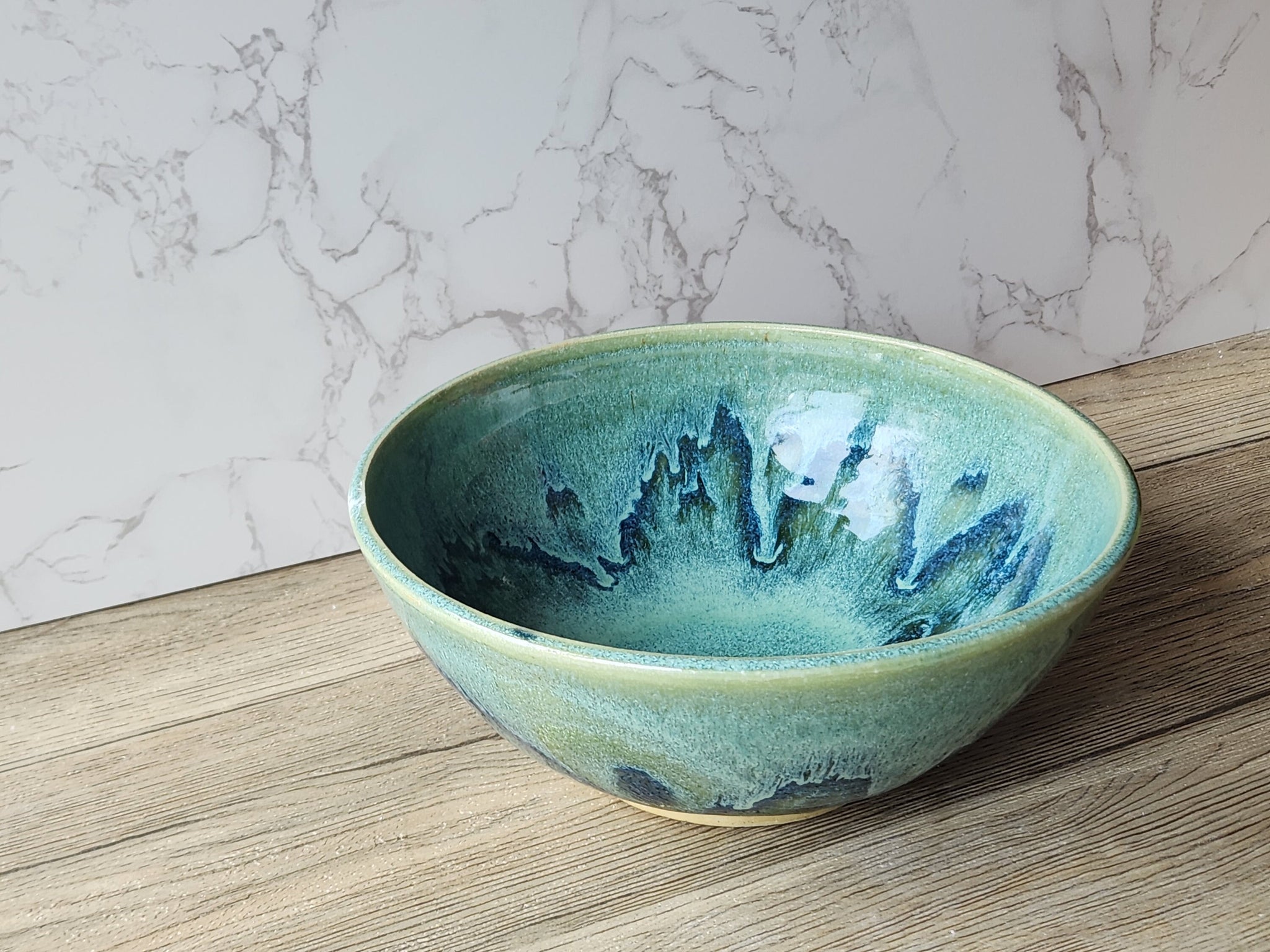 Handmade pottery serving bowl- Green-blue Ceramic Salad bowl - Medium size Fruit bowl - Unique display bowl