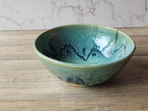 Handmade pottery serving bowl- Green-blue Ceramic Salad bowl - Medium size Fruit bowl - Unique display bowl