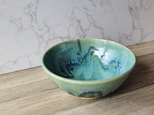 Handmade pottery serving bowl- Green-blue Ceramic Salad bowl - Medium size Fruit bowl - Unique display bowl