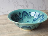 Handmade pottery serving bowl- Blue/green handcrafted ceramic fruit bowl- handcrafted in Australia