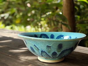 Handmade pottery serving bowl- Blue/green handcrafted ceramic fruit bowl- handcrafted in Australia