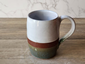 Handmade ceramic mug -400ml pottery coffee mug -red clay- white and green glaze -made in Australia