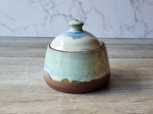 Hand-made pottery sugar bowl - Ceramic lidded container - small condiment Bowl - pottery lidded tea Jar- Storage pot