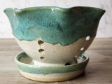 Handmade pottery cream speckle glazed berry bowl - Ceramic colander with saucer - kitchen gift