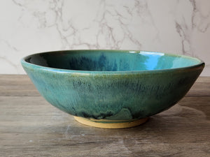 Handmade pottery serving bowl- greens - Large salad bowl - Fruit bowl - Unique display bowl