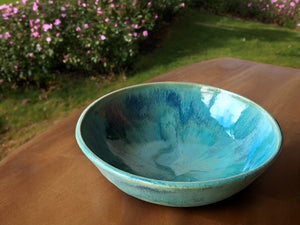 Handmade pottery serving bowl- greens - Large salad bowl - Fruit bowl - Unique display bowl