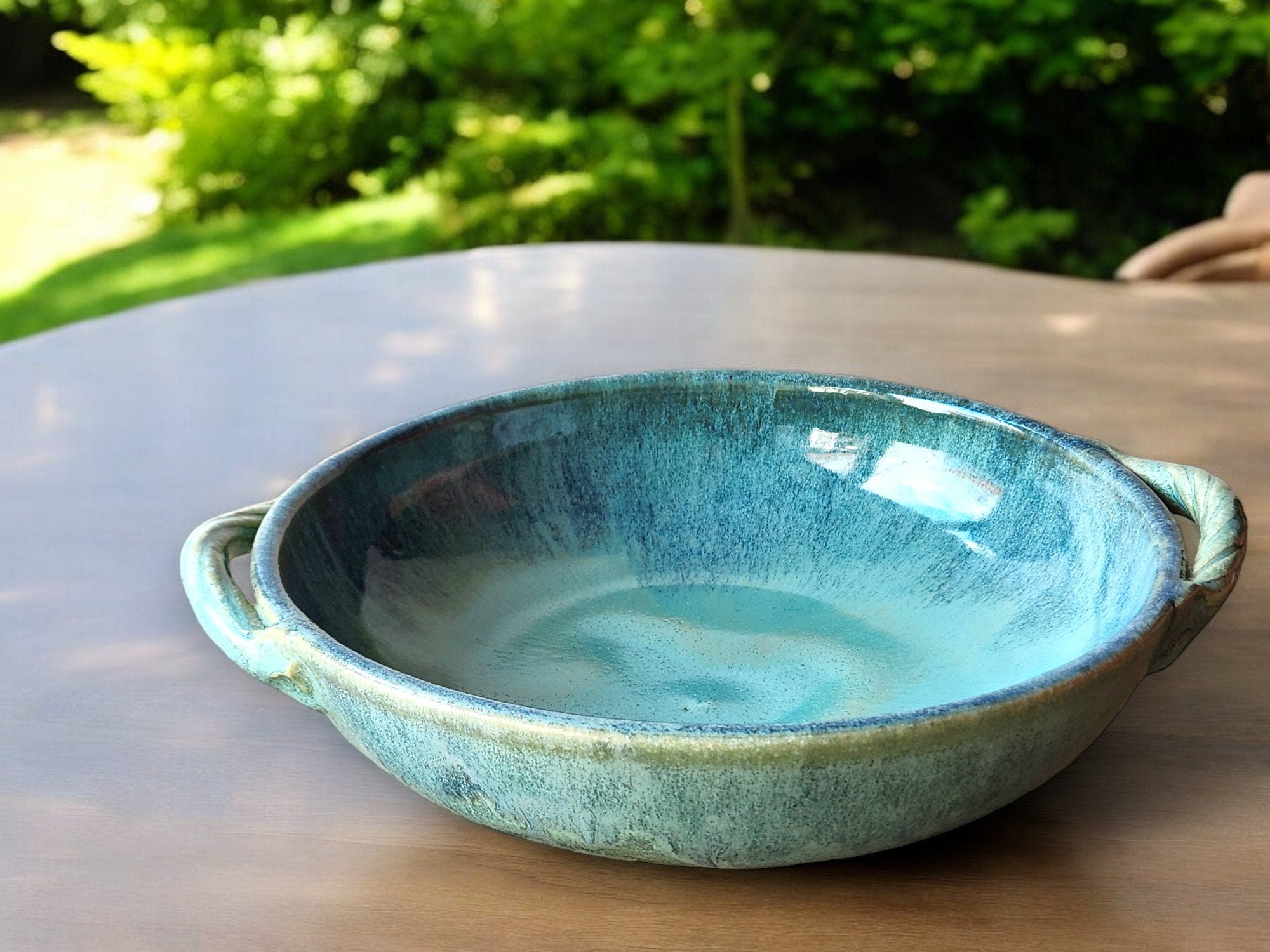 Handmade pottery handled display- serving Bowl