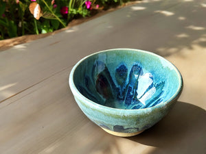 Handmade pottery bowl- glossy soft green and blue glaze - Ceramic desert or breakfast bowl - individual salad bowl