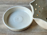 Handmade pottery cream speckle glazed berry bowl - Ceramic colander with saucer - kitchen gift