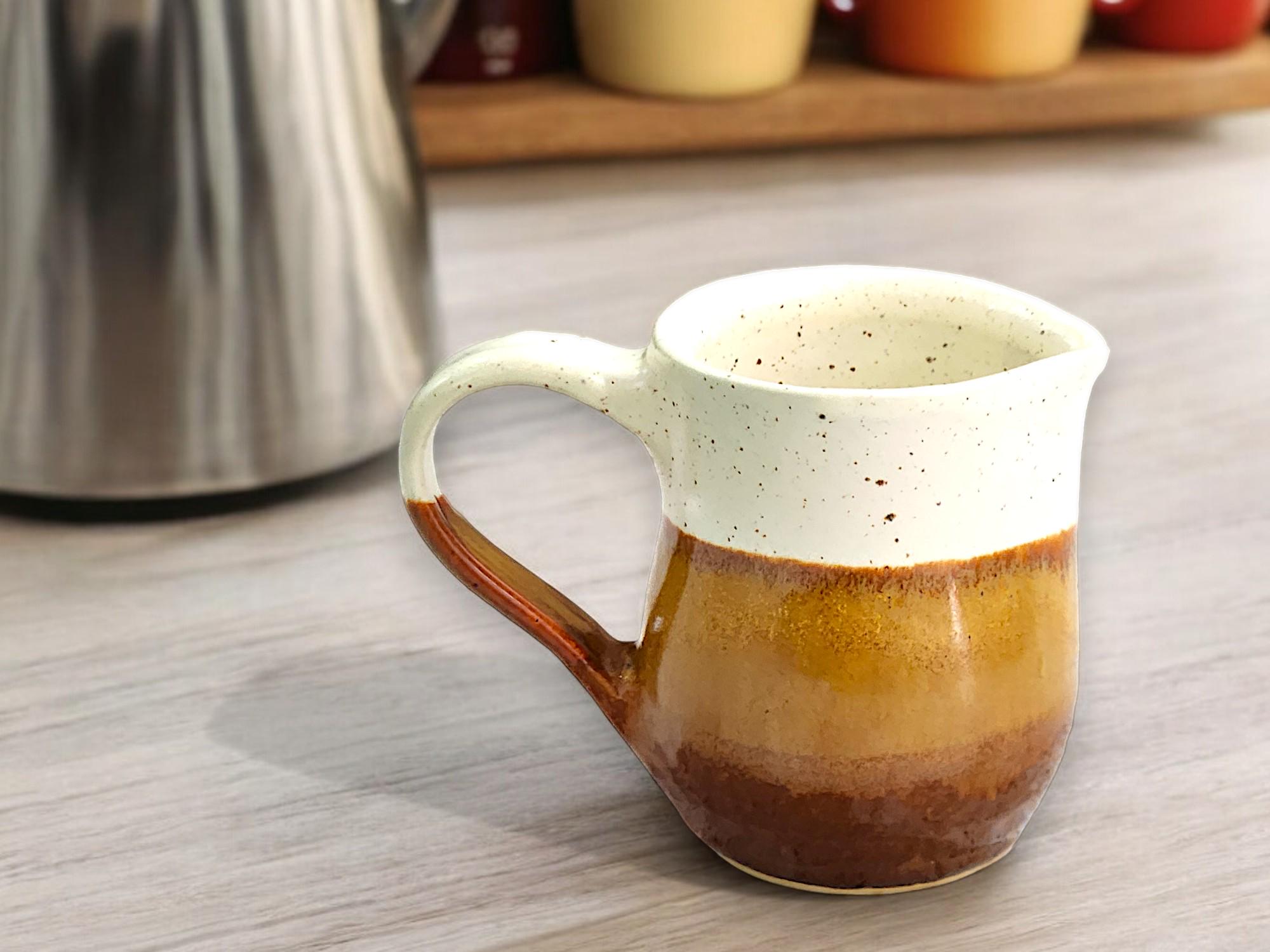 Handmade pottery Jug, 350ml ceramic creamer, Australian milk jug, cream and red/brown creamer, gravy boat, milk jug