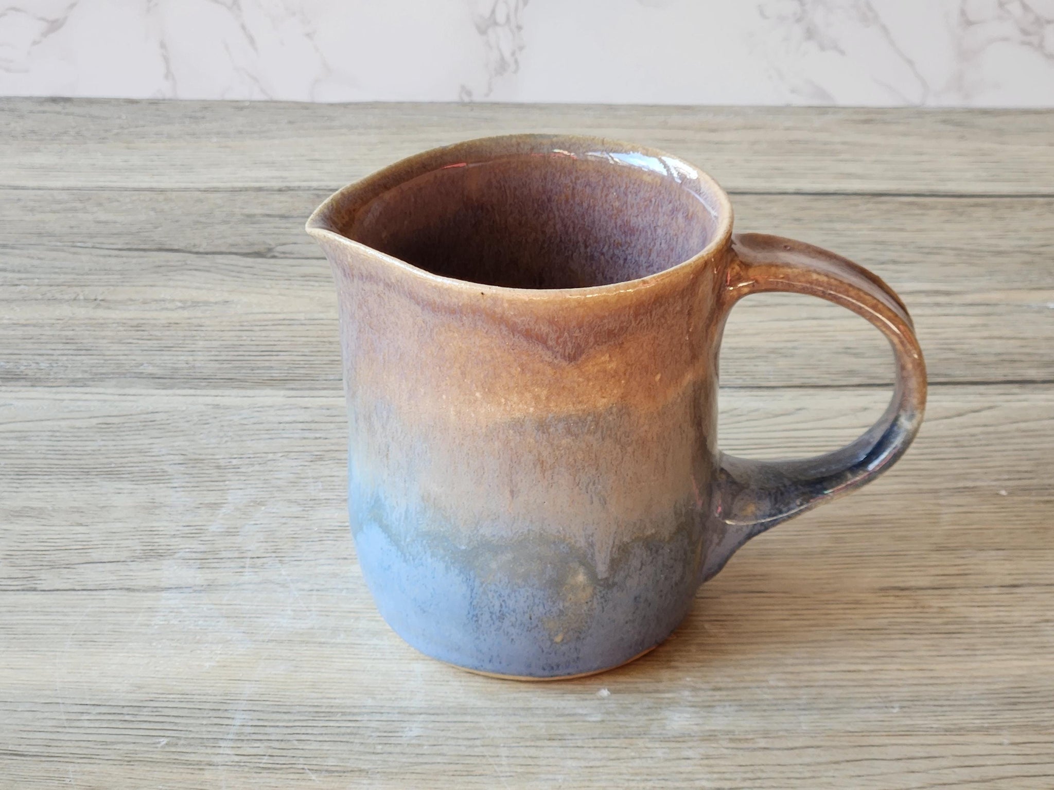 Handmade pottery Jug, 300ml ceramic creamer, Australian-made milk jug, Blue and brown cream jug, gravy boat, ceramic milk jug.