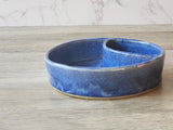 Hand made Pottery Chip and dip bowl -Ceramic individual snack size chip and dip platter -Blue TV plate for one - unique gift for him