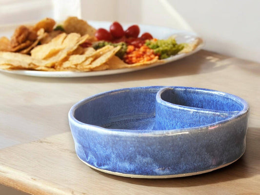 Blue Handmade ceramic chip and dip bowl – snack-size pottery dish
