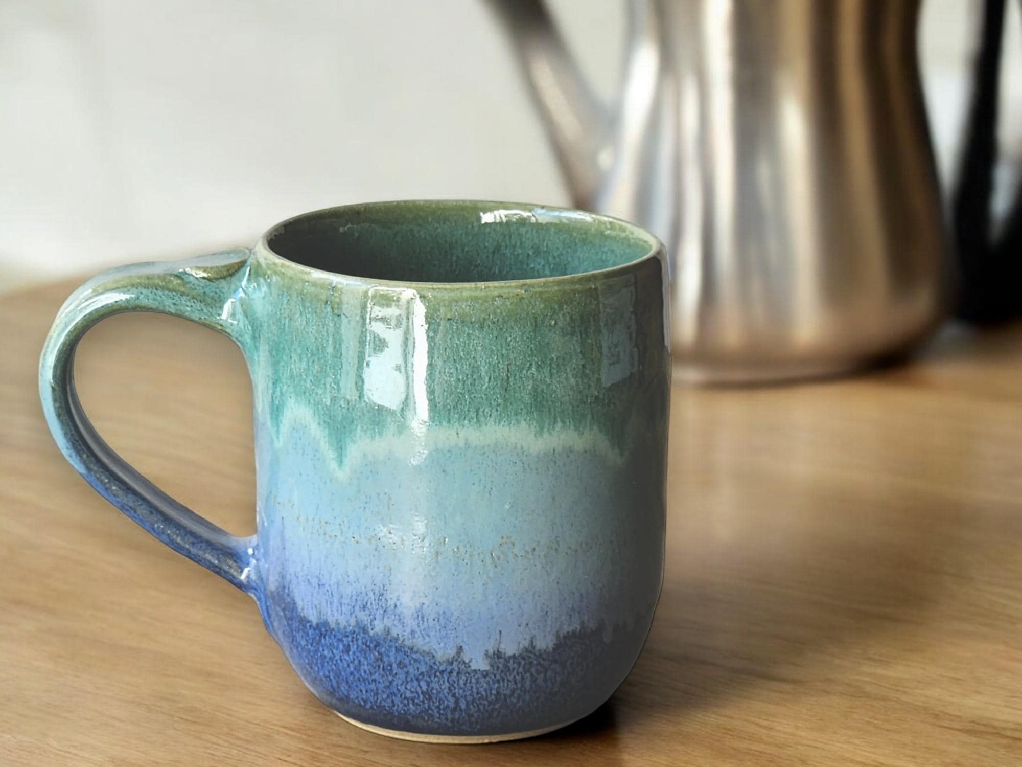 Green Ceramic mug - hand made Australian Pottery - Ex large mug- gift for him - coffee lover cup - beer stein