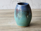 Hand made Pottery vase - Blue green ceramic vase perfect for a unique gift - fits a small bunch of flowers