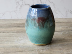 Hand made Pottery vase - Blue green ceramic vase perfect for a unique gift - fits a small bunch of flowers