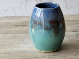 Hand made Pottery vase - Blue green ceramic vase perfect for a unique gift - fits a small bunch of flowers