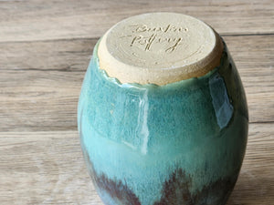 Hand made Pottery vase - Blue green ceramic vase perfect for a unique gift - fits a small bunch of flowers