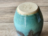 Hand made Pottery vase - Blue green ceramic vase perfect for a unique gift - fits a small bunch of flowers