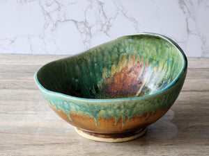 Handmade Mottled green/blue/orange/brown Serving bowl - Large handmade fruit bowl - coffee table display bowl - Unique gift