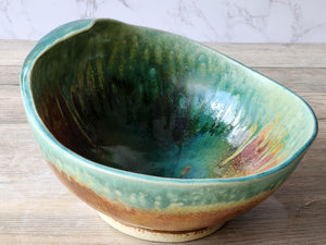 Handmade Mottled green/blue/orange/brown Serving bowl - Large handmade fruit bowl - coffee table display bowl - Unique gift