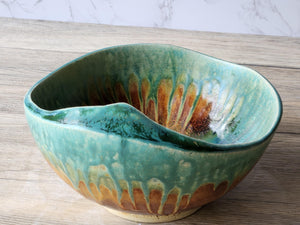 Handmade Mottled green/blue/orange/brown Serving bowl - Large handmade fruit bowl - coffee table display bowl - Unique gift
