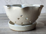 Handmade pottery cream speckle glazed berry bowl - Ceramic colander with saucer - kitchen gift